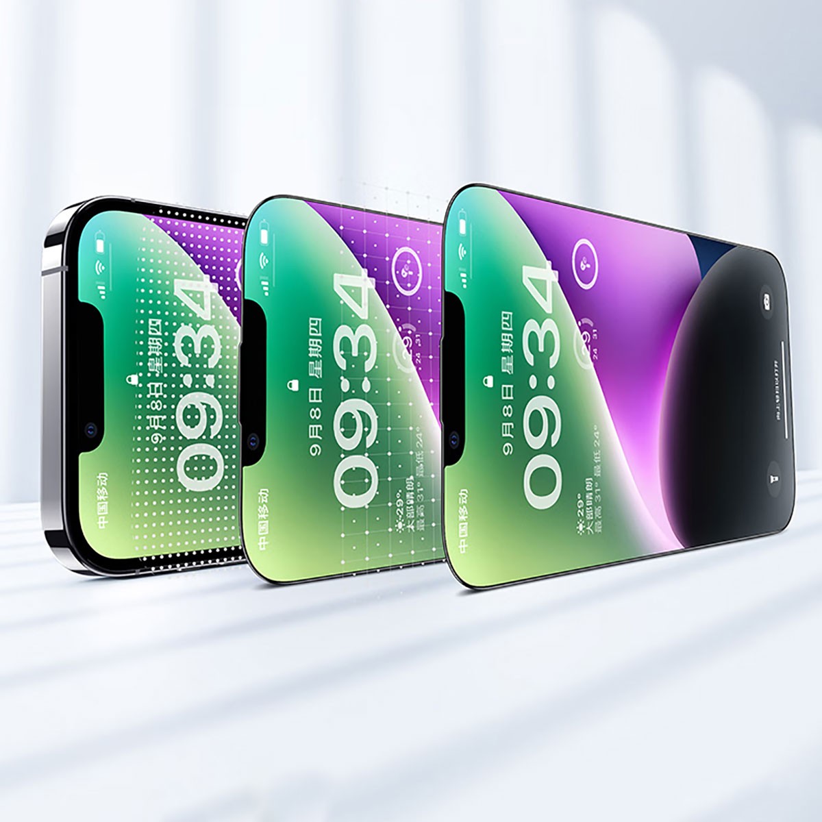 iPhone 14 Pro Max Wiwu CZ-003 Mavi Işık Teknolojili Hidrofobik ve Oleofobik Parlama Önleyici Cam Ekran Koruyucu