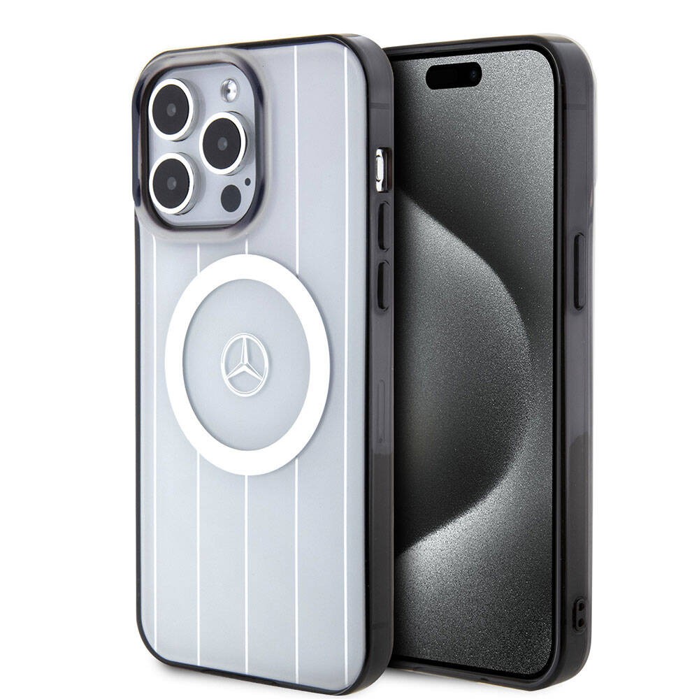 iPhone 15 Pro Max Kılıf Mercedes Benz Orjinal Lisanslı Magsafe Şarj Özellikli Çift Katmanlı Paralel Çizgi Desenli Kılıf