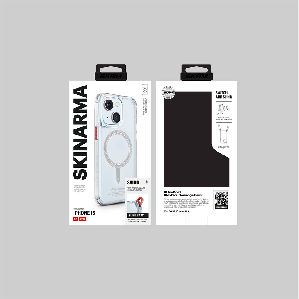 iPhone 15 Kılıf SkinArma Şeffaf Airbag Tasarımlı Magsafe Şarj Özellikli Saido Kılıf