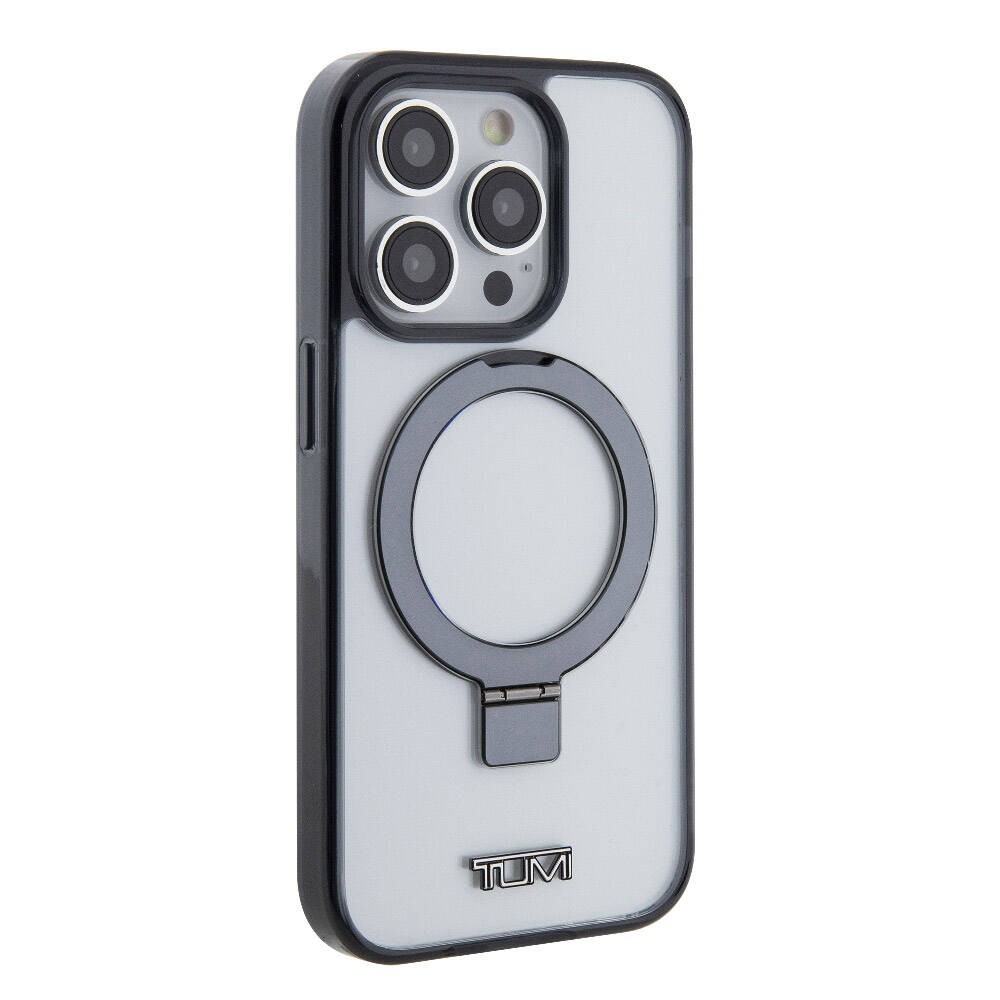 iPhone 15 Pro Max Kılıf TUMI Orjinal Lisanslı Magsafe Şarj Özellikli Metal Logolu Ring Standlı Silikon Kılıf