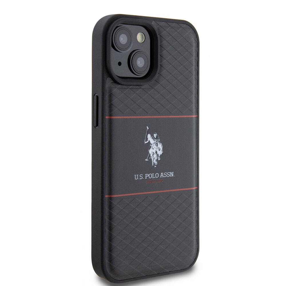iPhone 15 Plus Kılıf U.S. Polo Assn. Orjinal Lisanslı Deri Şeritli Logo Dizayn Kılıf