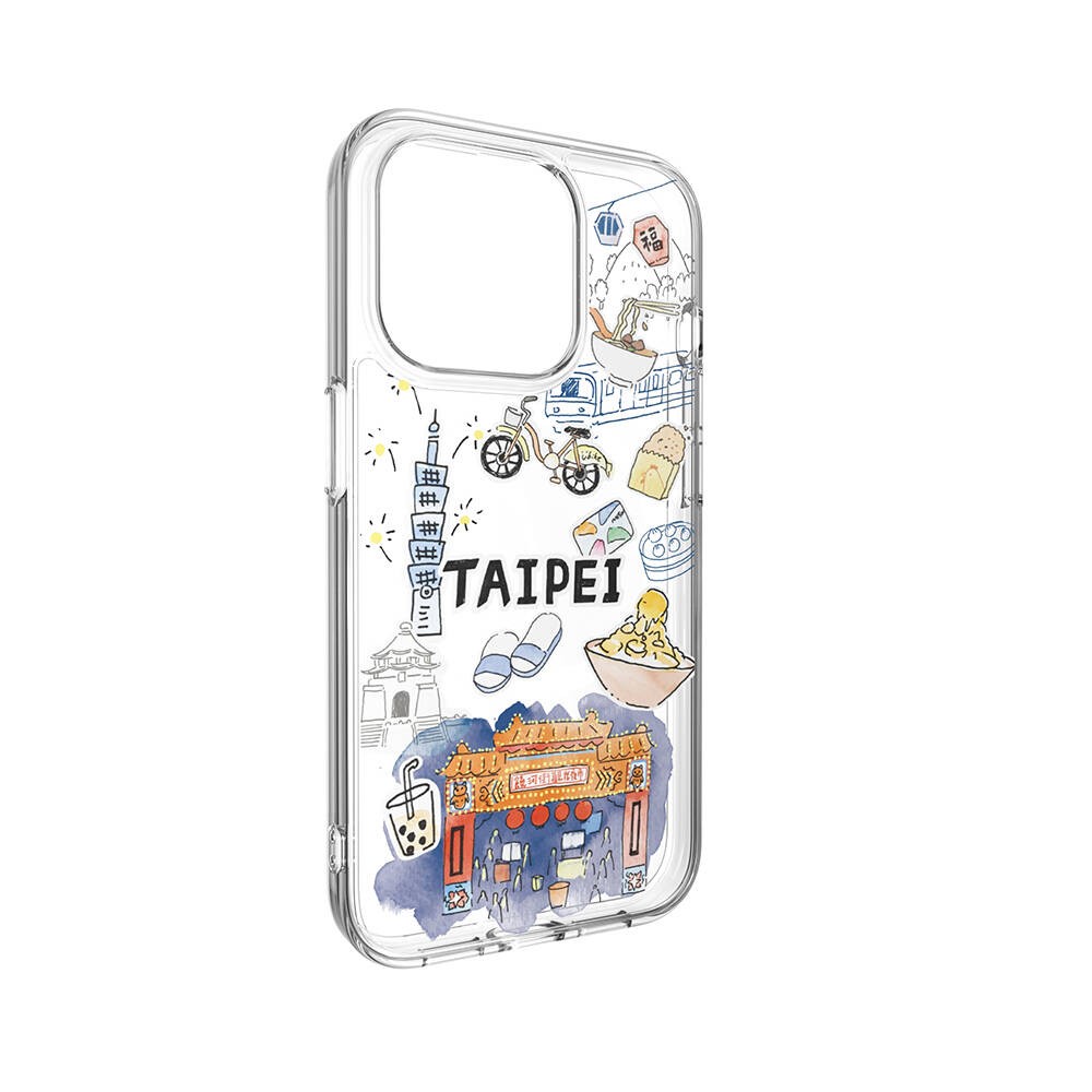 iPhone 15 Pro Kılıf Magsafe Şarj Özellikli Çizim Desenli Şok Önleyicili Şeffaf Lisanslı Switcheasy City-M Taipei Kılıf