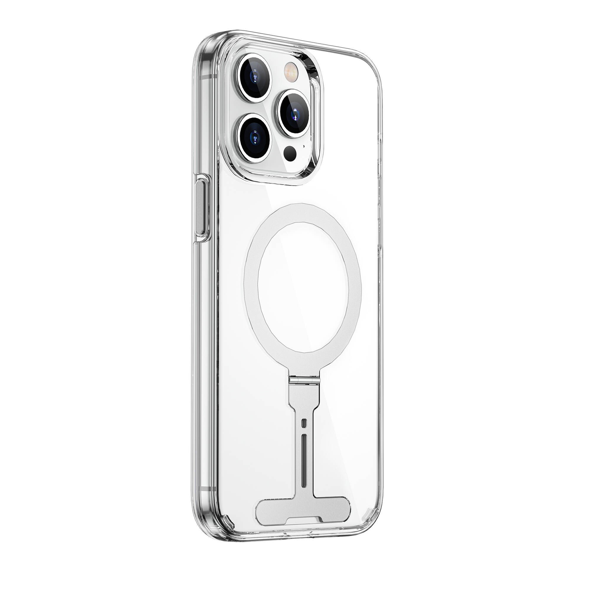 iPhone 15 Pro Max Kılıf Wiwu FYY-014 Magsafe Şarj Özellikli Alüminyum Alaşım Metal Standlı Şeffaf Kılıf