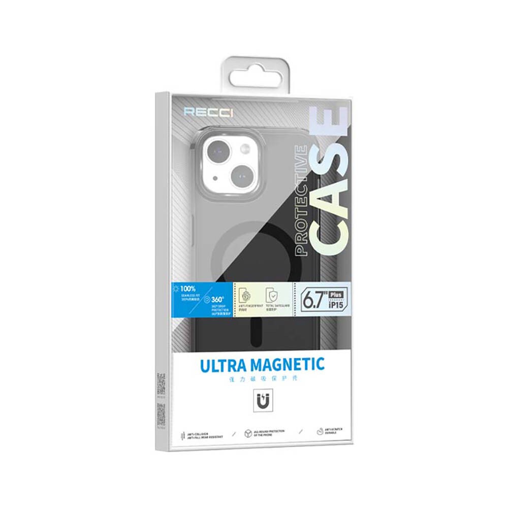 iPhone 15 Plus Kılıf Magsafe Şarj Özellikli Saydam Arka Yüzey Recci Crystal Color Serisi Kılıf