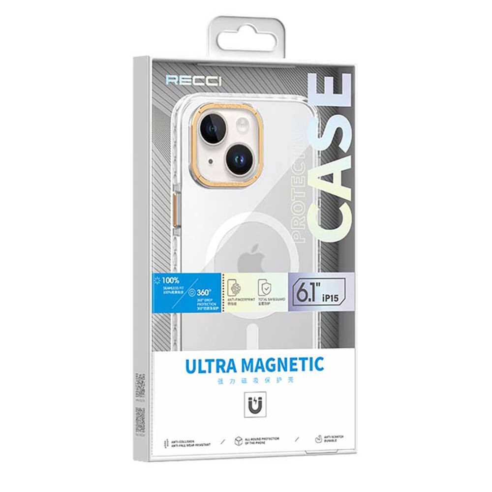 iPhone 15 Plus Kılıf Magsafe Şarj Özellikli Cam Arka Yüzey Recci Michelin Serisi Kılıf