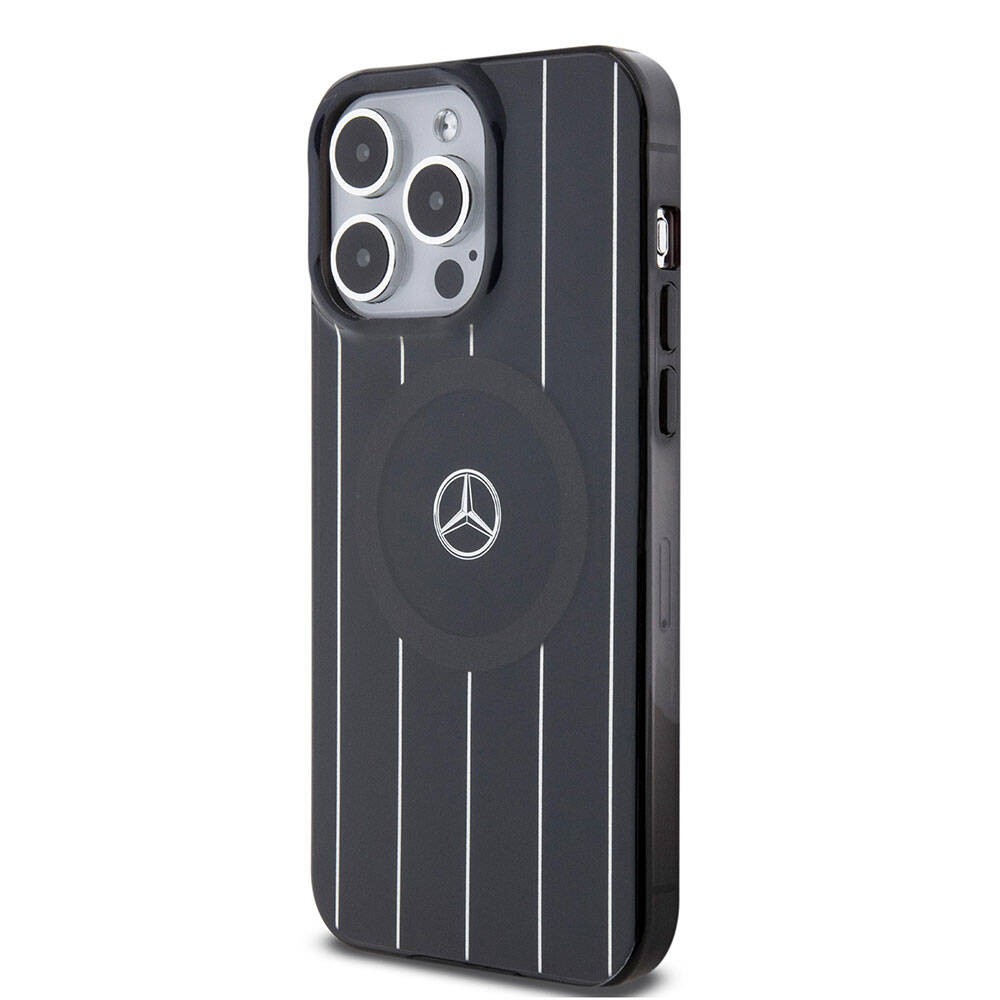 iPhone 15 Pro Max Kılıf Mercedes Benz Orjinal Lisanslı Magsafe Şarj Özellikli Çift Katmanlı Paralel Çizgi Desenli Kılıf