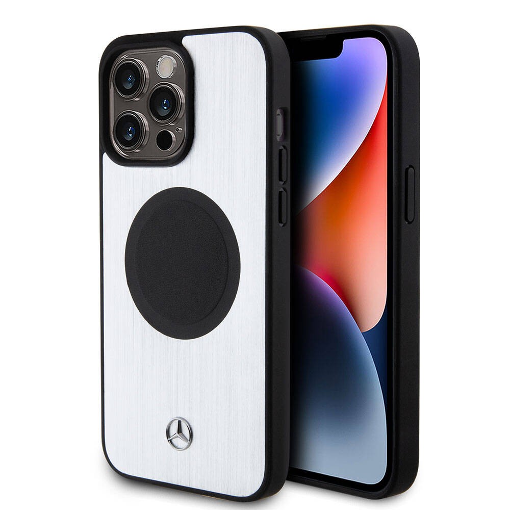 iPhone 15 Pro Max Kılıf Mercedes Benz Orjinal Lisanslı Magsafe Şarj Özellikli Alüminyum Arka Yüzey Metal Yıldız Logolu Kılıf