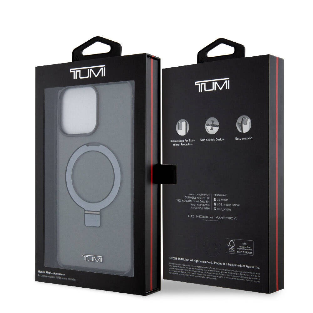 iPhone 15 Pro Max Kılıf TUMI Orjinal Lisanslı Magsafe Şarj Özellikli PC TPU Metal Logolu Ring Standlı Kılıf