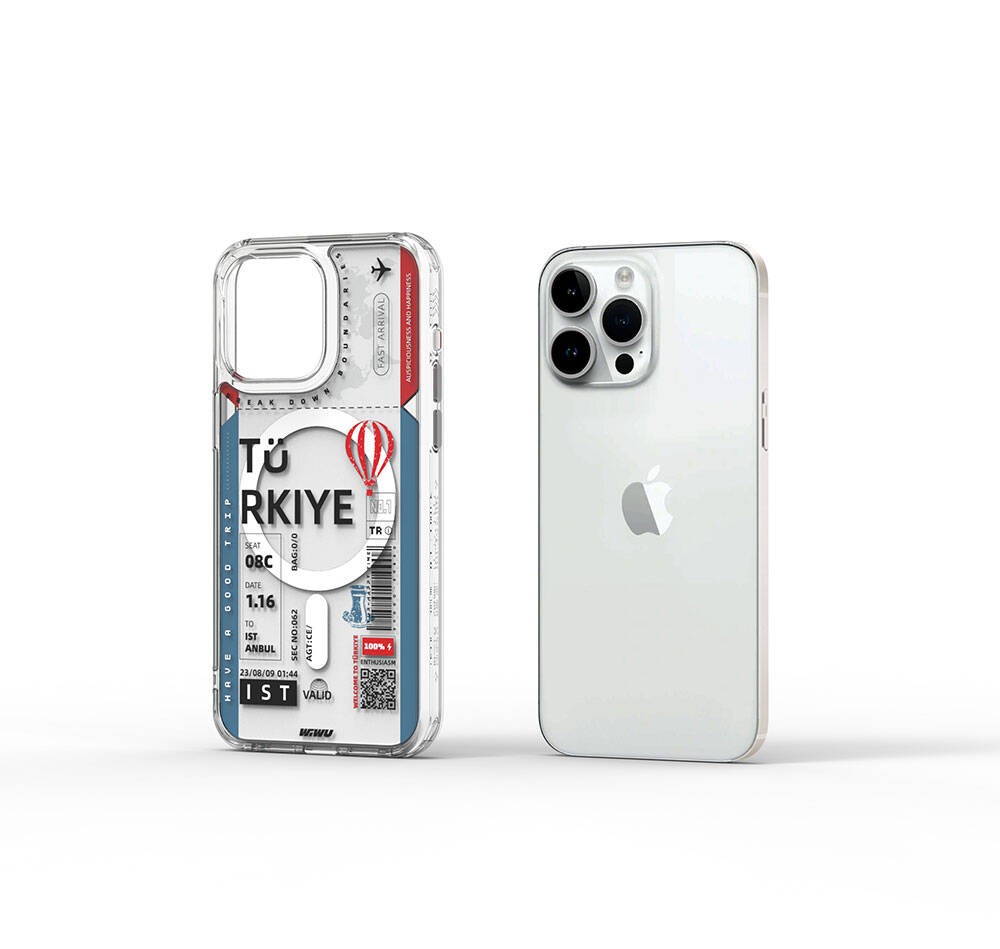 iPhone 15 Pro Max Kılıf Magsafe Şarj Özellikli Bilet Desenli Wiwu Turkey B Serisi Kılıf
