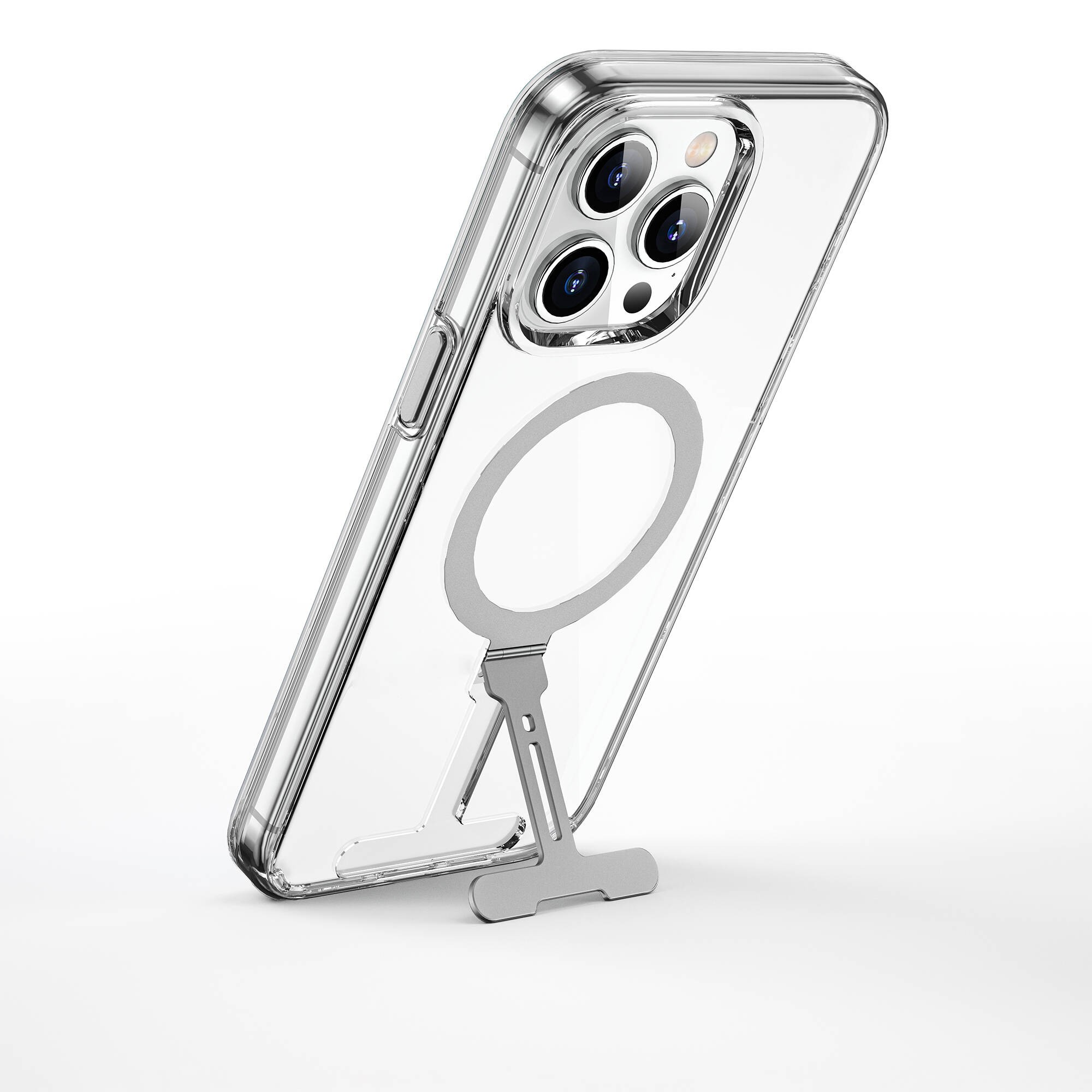 iPhone 15 Pro Kılıf Wiwu FYY-014 Magsafe Şarj Özellikli Alüminyum Alaşım Metal Standlı Şeffaf Kılıf