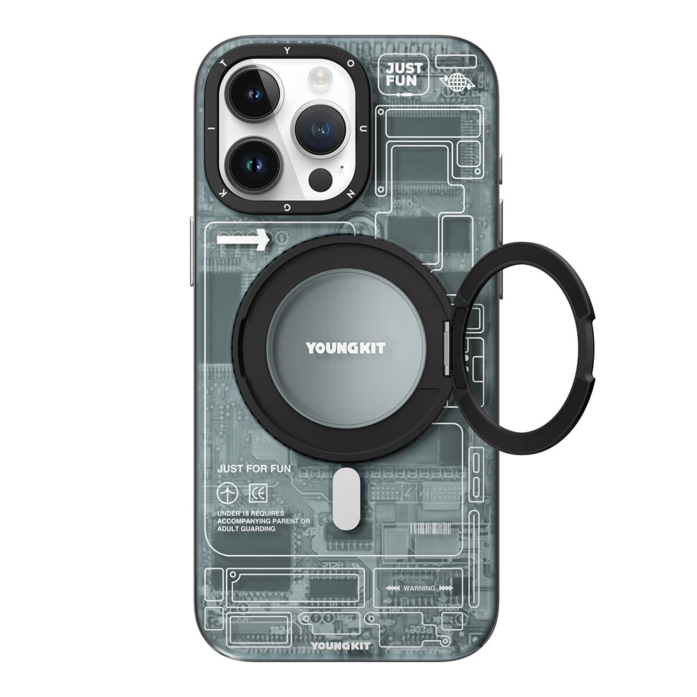 iPhone 15 Pro Max Kılıf Magsafe Şarj Özellikli Youngkit 360° Standlı Technology Serisi Kapak