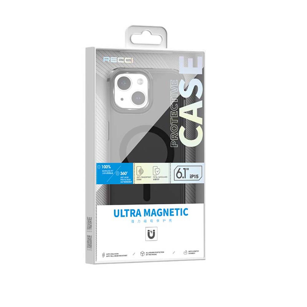 iPhone 15 Kılıf Magsafe Şarj Özellikli Saydam Arka Yüzey Recci Crystal Color Serisi Kılıf