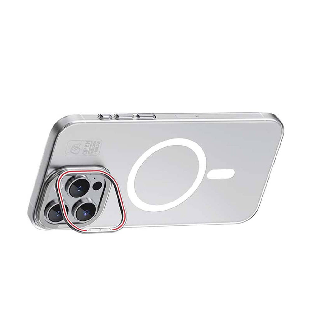 iPhone 15 Plus Kılıf Magsafe Şarj Özellikli Standlı Metal Kamera Çerçeveli Mat Recci Glaze Serisi Kılıf