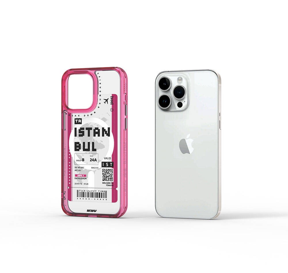 iPhone 15 Pro Max Kılıf Magsafe Şarj Özellikli Bilet Desenli Wiwu Turkey B Serisi Kılıf