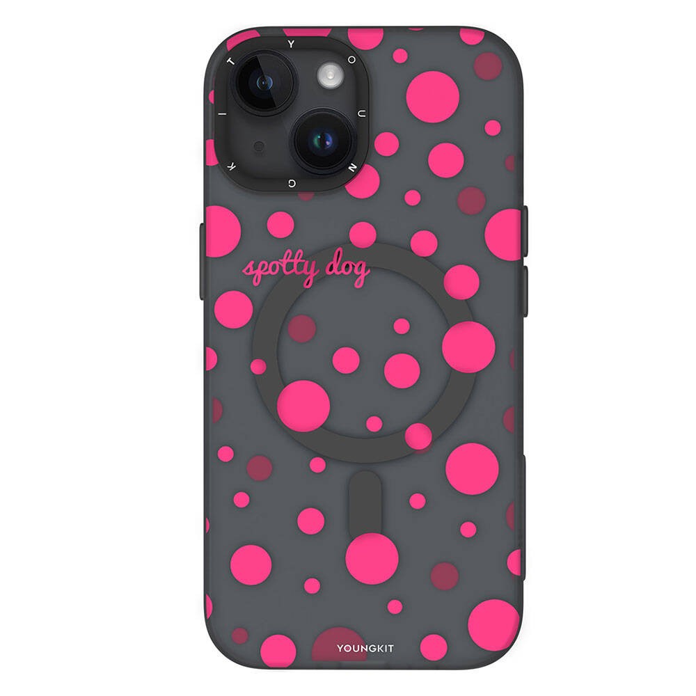 iPhone 15 Kılıf Magsafe Şarj Özellikli Polka Dot Desenli Youngkit Spots Serisi Kılıf