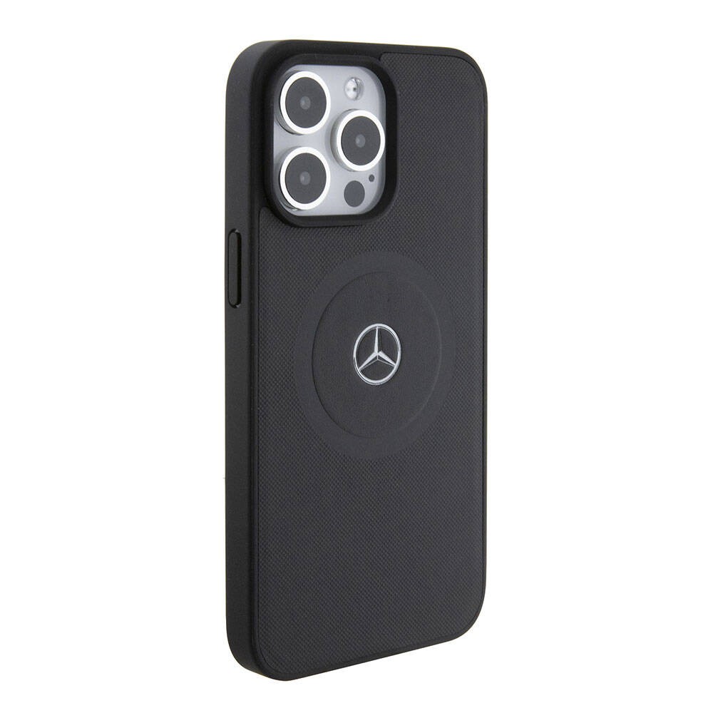 iPhone 15 Pro Max Kılıf Mercedes Benz Orjinal Lisanslı Magsafe Şarj Özellikli Pike Desenli Baskı Logolu Deri Kılıf