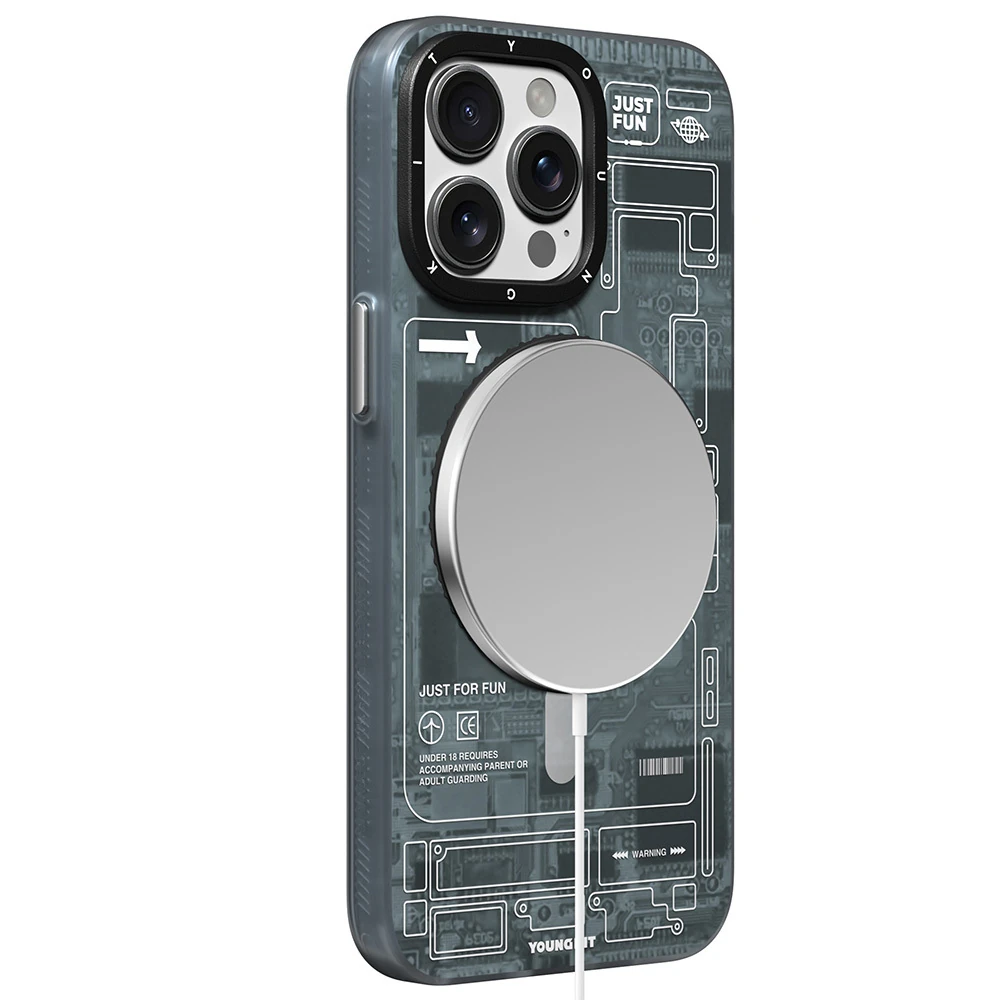 iPhone 15 Pro Max Kılıf Magsafe Şarj Özellikli Youngkit 360° Standlı Technology Serisi Kapak