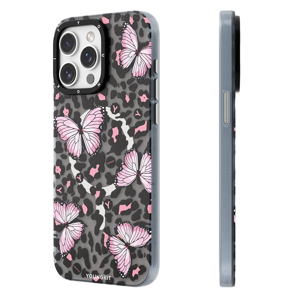 iPhone 15 Pro Max Kılıf Magsafe Şarj Özellikli Kelebek Desenli Youngkit Shadow Dance Serisi Kılıf