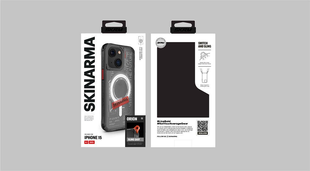iPhone 15 Kılıf SkinArma Magsafe Şarj Özellikli Yazı Desenli Airbag Tasarımlı Orion Kılıf