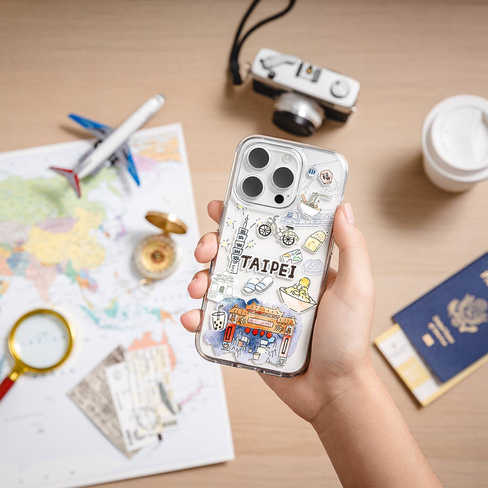 iPhone 15 Pro Kılıf Magsafe Şarj Özellikli Çizim Desenli Şok Önleyicili Şeffaf Lisanslı Switcheasy City-M Taipei Kılıf