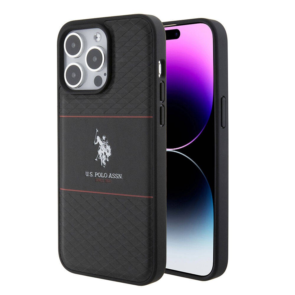 iPhone 15 Pro Max Kılıf U.S. Polo Assn. Orjinal Lisanslı Deri Şeritli Logo Dizayn Kılıf