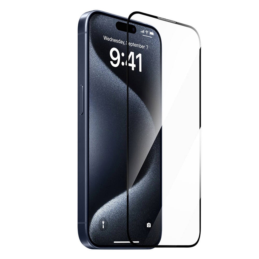 iPhone 15 Wiwu SQ-008 Oleofobik Easy Install Darbeye Karşı Dayanıklı Temperli Cam Ekran Koruyucu + Kolay Uygulama Aparatlı