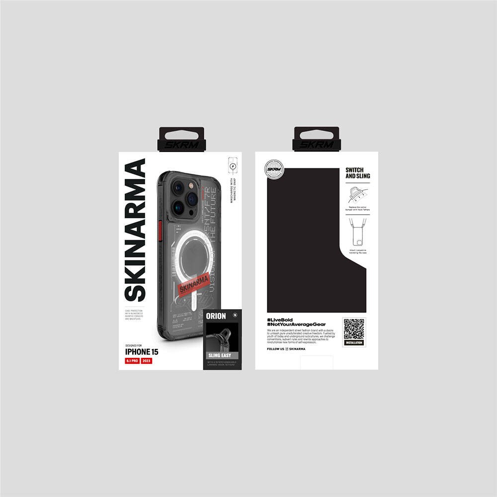 iPhone 15 Pro Kılıf SkinArma Magsafe Şarj Özellikli Yazı Desenli Airbag Tasarımlı Orion Kılıf