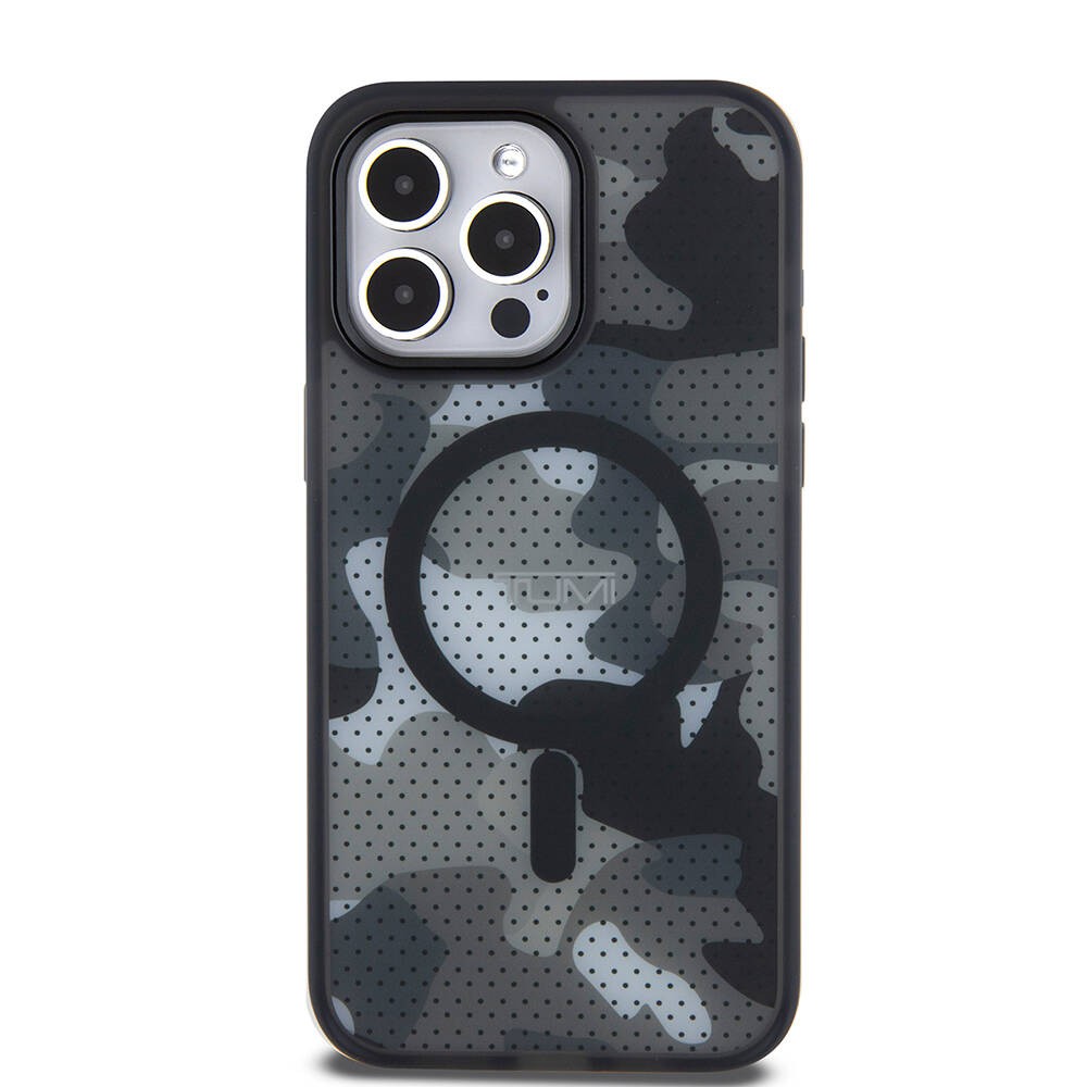 iPhone 15 Pro Max Kılıf TUMI Orjinal Lisanslı Magsafe Şarj Özellikli Buzlanmış Saydam Ağ Kamuflajı Desenli Kılıf