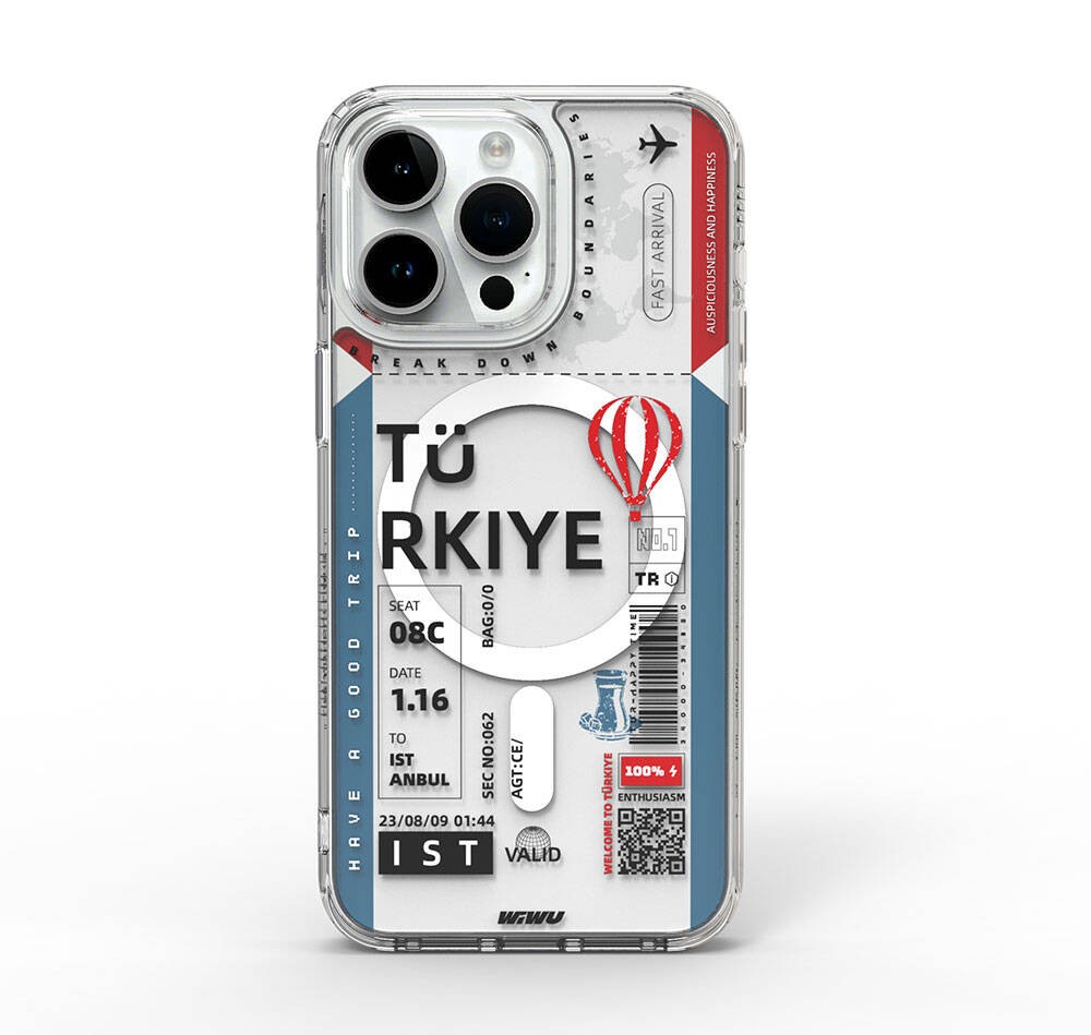 iPhone 15 Pro Max Kılıf Magsafe Şarj Özellikli Bilet Desenli Wiwu Turkey B Serisi Kılıf