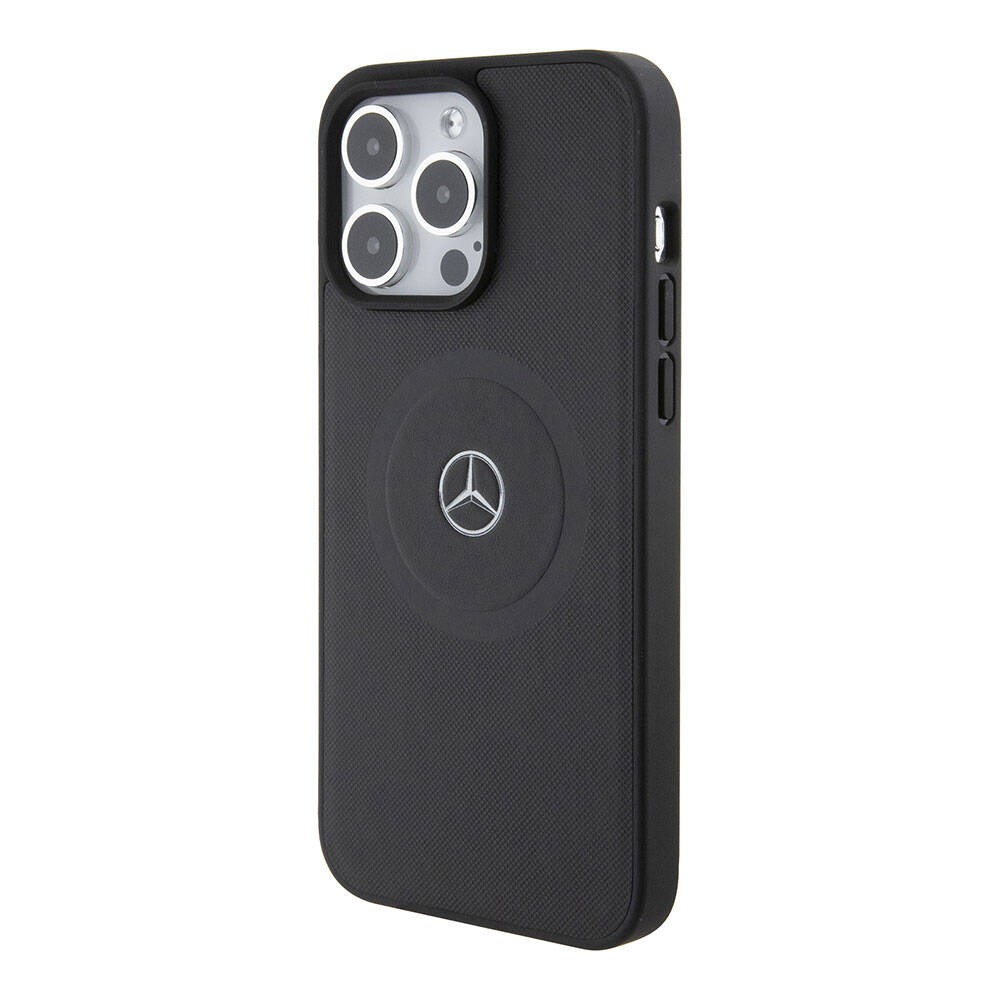 iPhone 15 Pro Max Kılıf Mercedes Benz Orjinal Lisanslı Magsafe Şarj Özellikli Pike Desenli Baskı Logolu Deri Kılıf