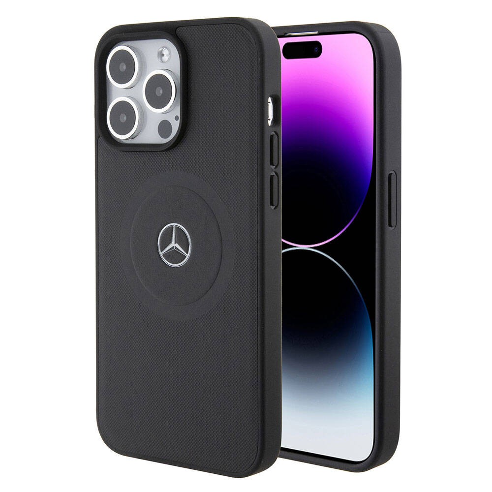 iPhone 15 Pro Max Kılıf Mercedes Benz Orjinal Lisanslı Magsafe Şarj Özellikli Pike Desenli Baskı Logolu Deri Kılıf