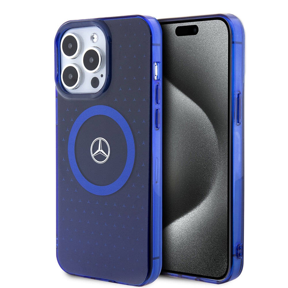 iPhone 15 Pro Max Kılıf Mercedes Benz Orjinal Lisanslı Magsafe Şarj Özellikli Çift Katmanlı Mavi Yıldız Desenli Kılıf