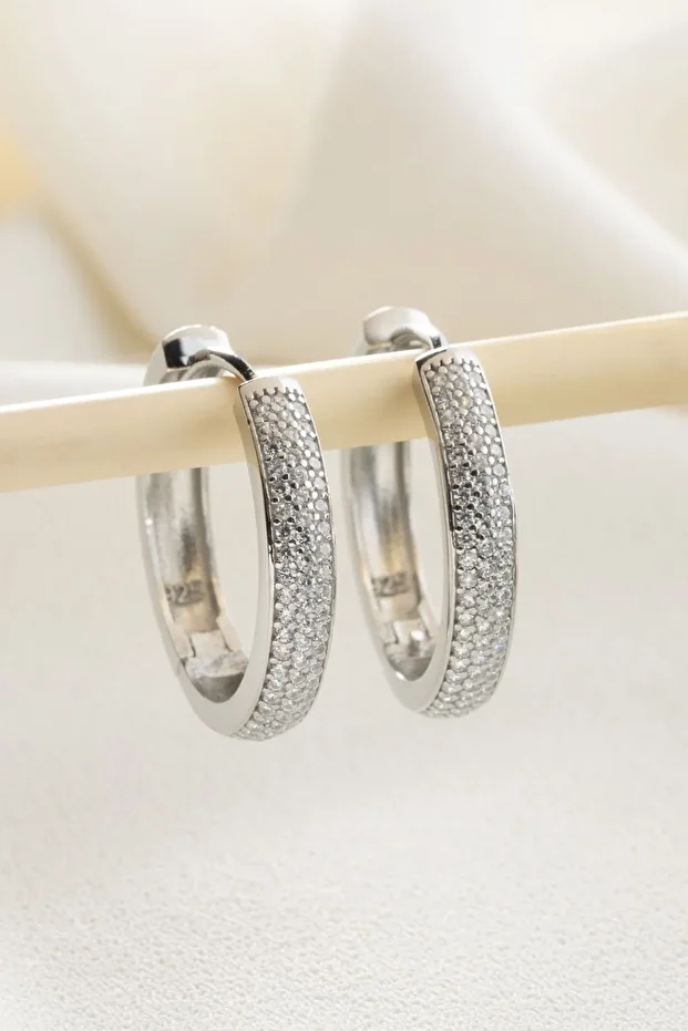 Gümüş Zirkon Taşlı Halka Küpe