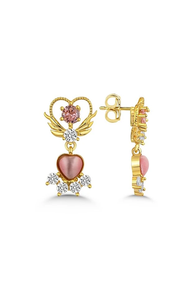 Gümüş Gold Kalpli Küpe