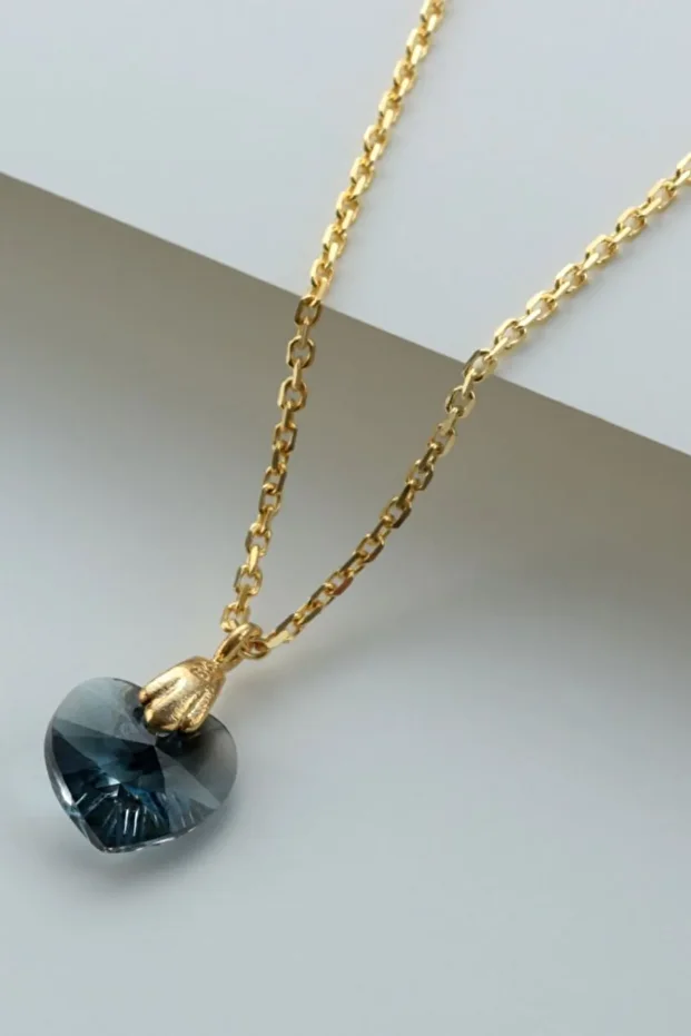 Gümüş Lacivert Zirkon Kalp Kolye