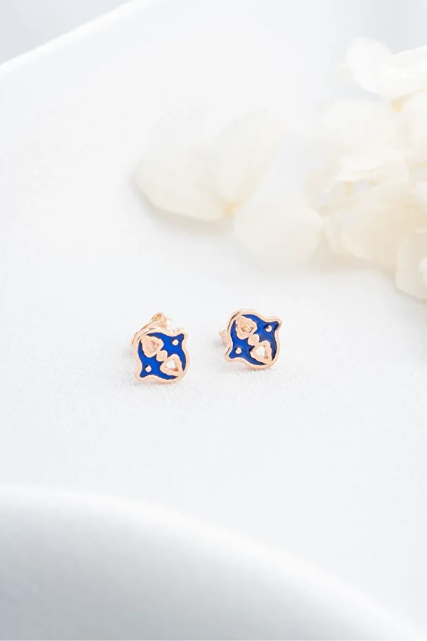 Gümüş Mavi Mineli Minik Çivili Küpe