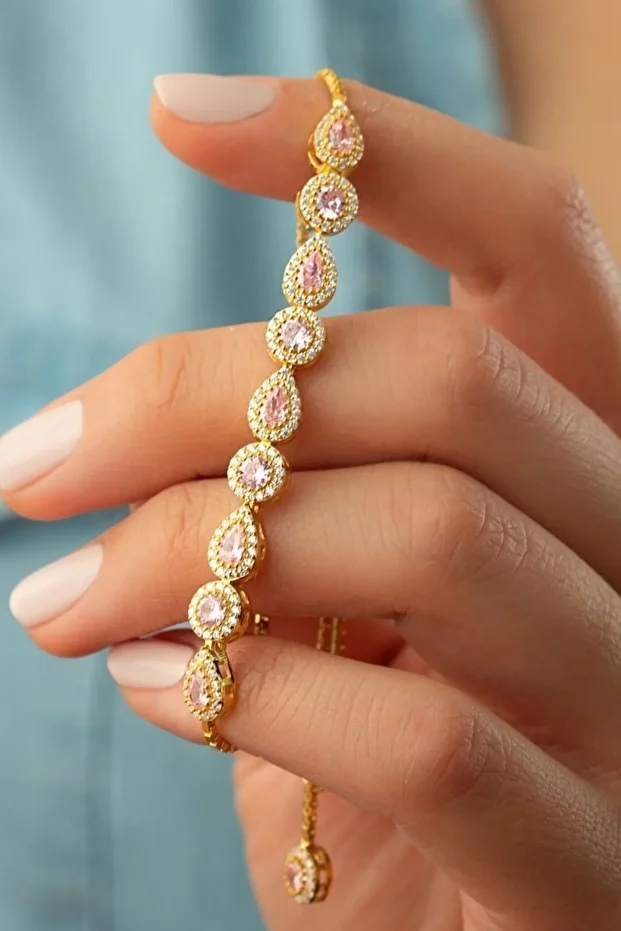 Gümüş Damla Taşlı Asansörlü Bileklik