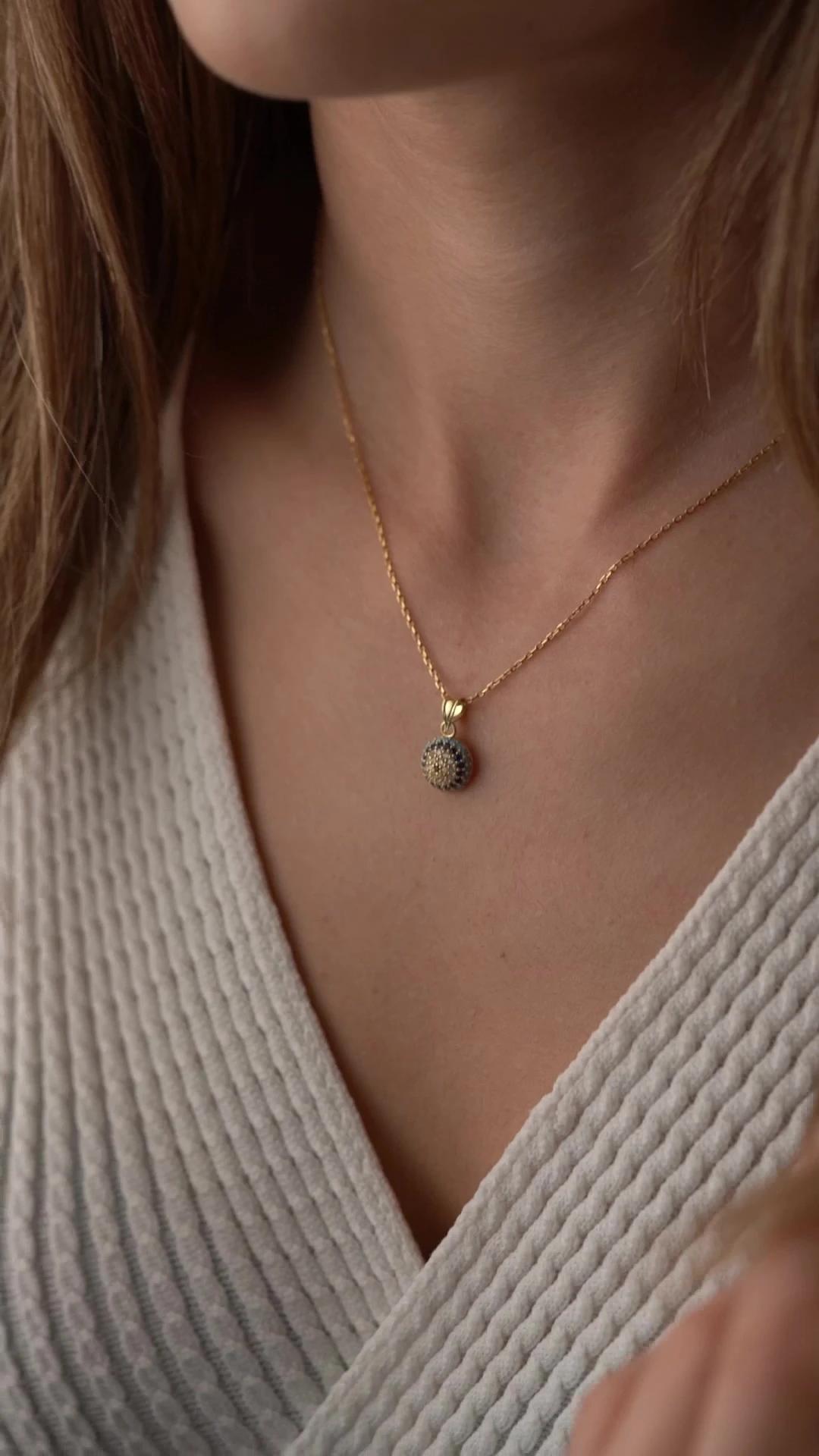 Gold Göz Nazarlı Gümüş Kolye