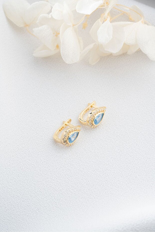 Gümüş Mavi Zirkon Taşlı Damla Küpe