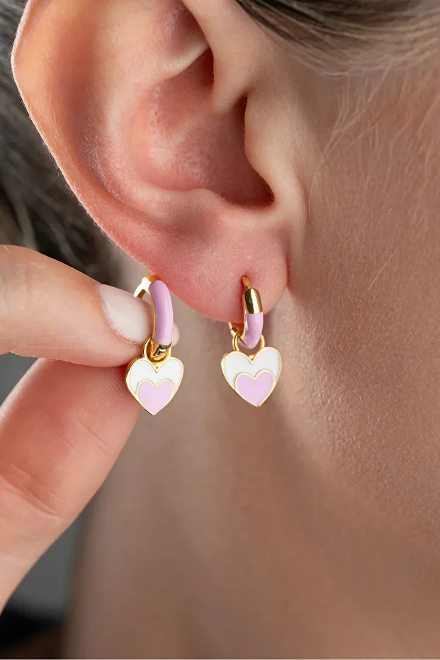 Gümüş Mineli Kalpli Çocuk Küpe