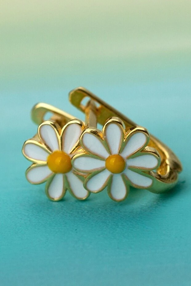 Çocuk Papatya Gold Gümüş Küpe