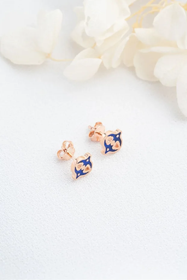 Gümüş Mavi Mineli Minik Çivili Küpe