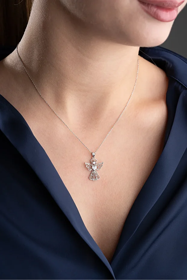 Gümüş Kalp Tektaş Melek Kolye