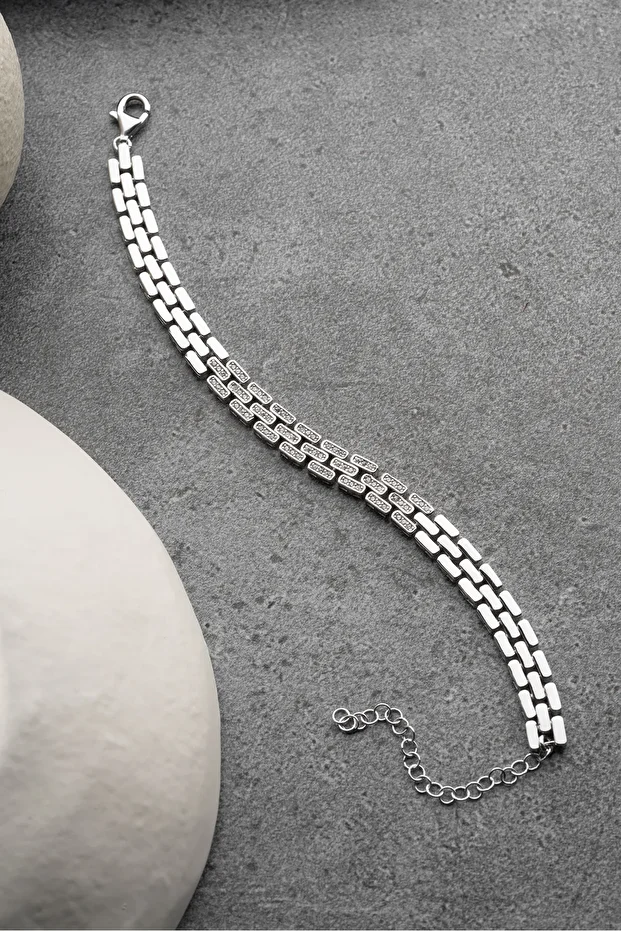 Gümüş Zirkon Taşlı Trend Bileklik