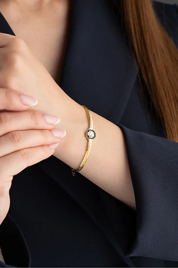 Balık Sırtı İtalyan Tektaş Mineli Bileklik