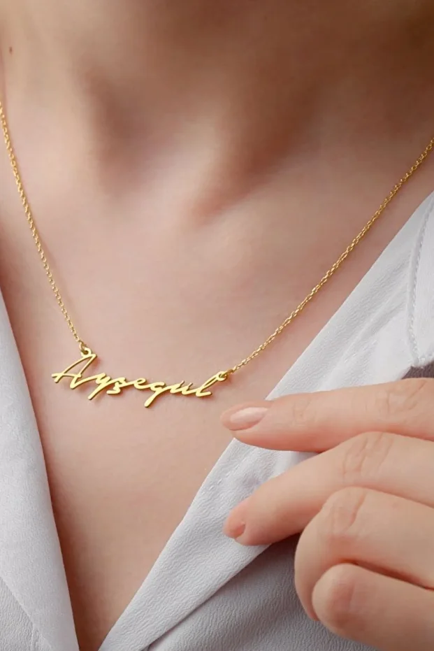 Gümüş El Yazılı Kişiye Özel Kolye