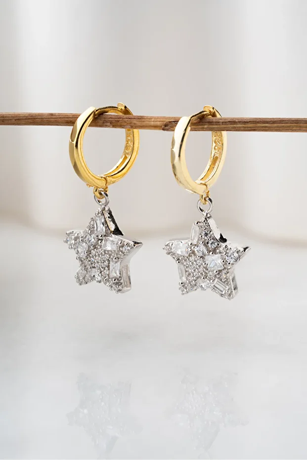 Gümüş Baget Taşlı Yıldız Küpe