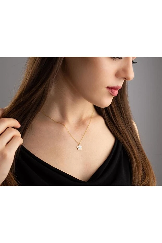 Gümüş Mineli Çiçek Kolye