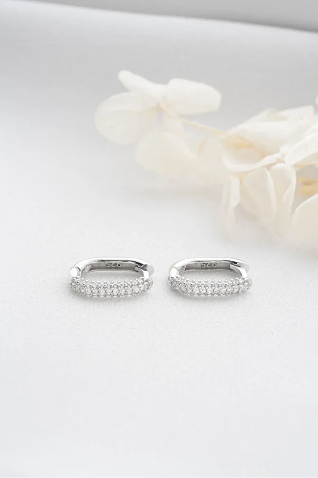 Gümüş Zirkon Taşlı Halka Küpe