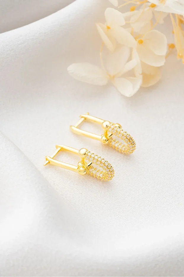 Gümüş Gold Zirkon Taşlı Trend Küpe